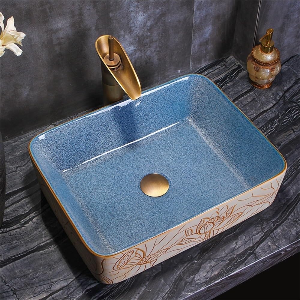 Sztuka umywalka retro ceramiczna umywalka nad blatem prostokątny apartament łazienka mycie twarzy sztuka umywalka umywalka