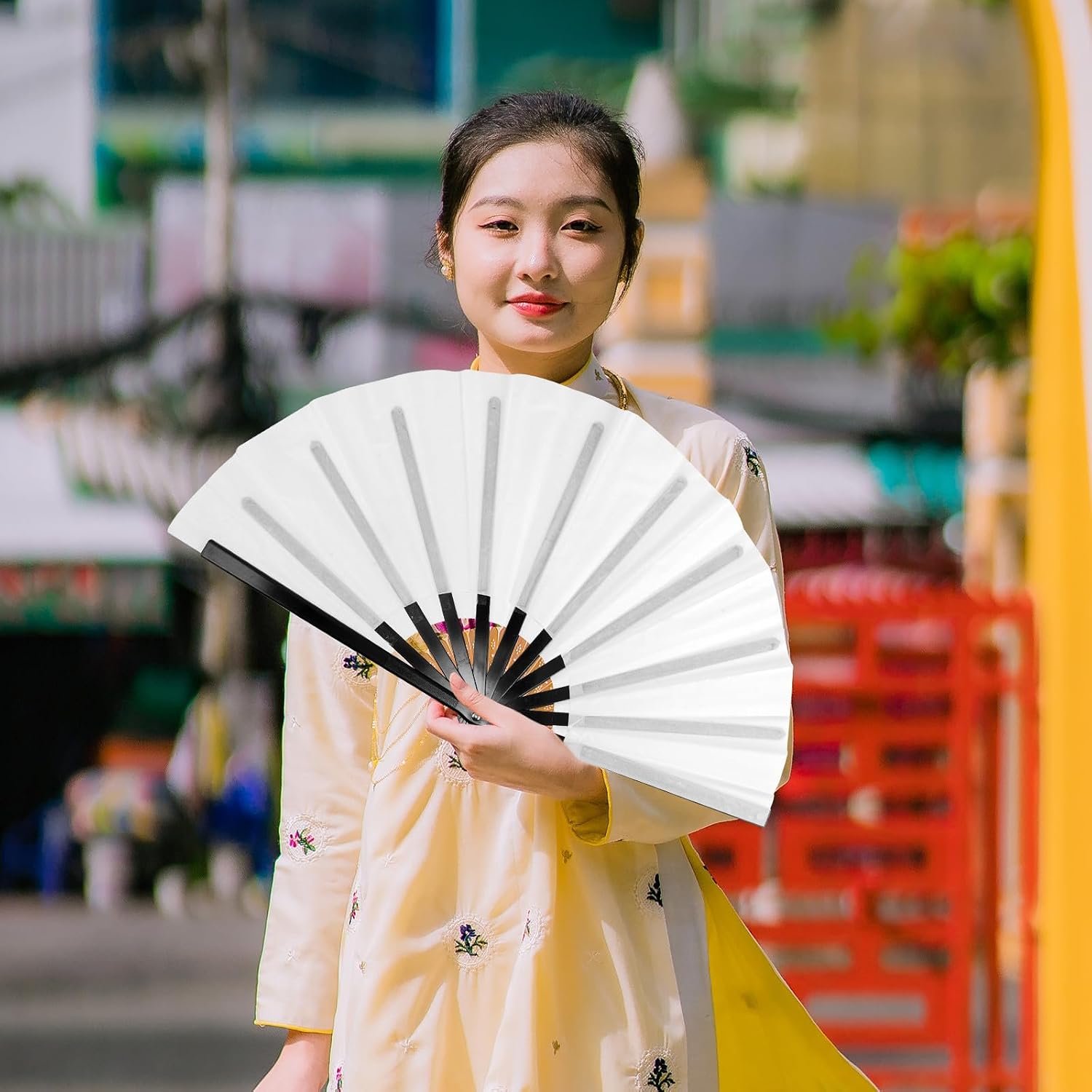 2pcs Blank Folding Hand Fan 13 Inch Polyester for DIY