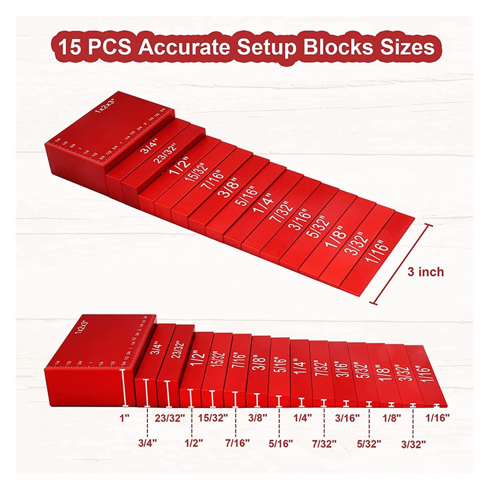 Cales de hauteur, Ensemble d'outils de mesure 15 pièces(Red)