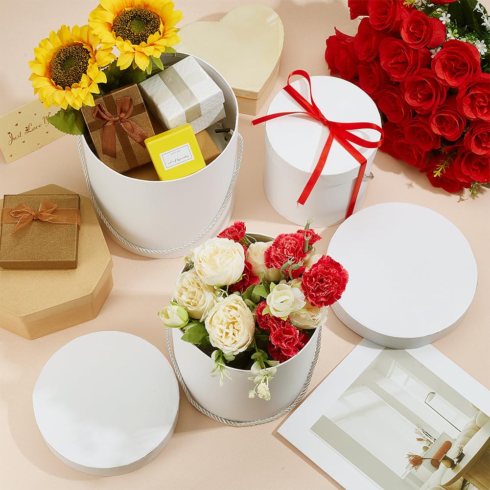 BENECREAT 3 pz Scatole Regalo Rotonde Bianche, Scatole per Cappelli con Coperchi per Composizioni Floreali e Bouquet di Fiori, Damigella D'Onore, Proposta, Matrimonio, Compleanno, Partito
