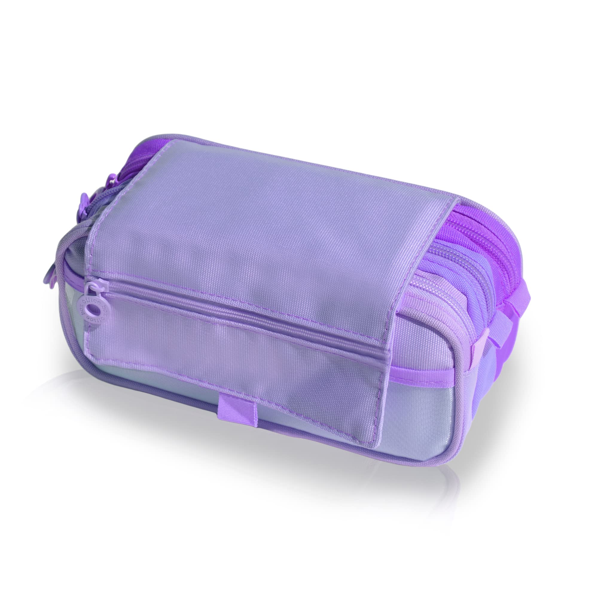 Estuche Triple Blush Pastel con 3 Grandes Secciones Interiores y Cierre de Cremallera Individual, Horario e identificador de Office Box (Lavanda)