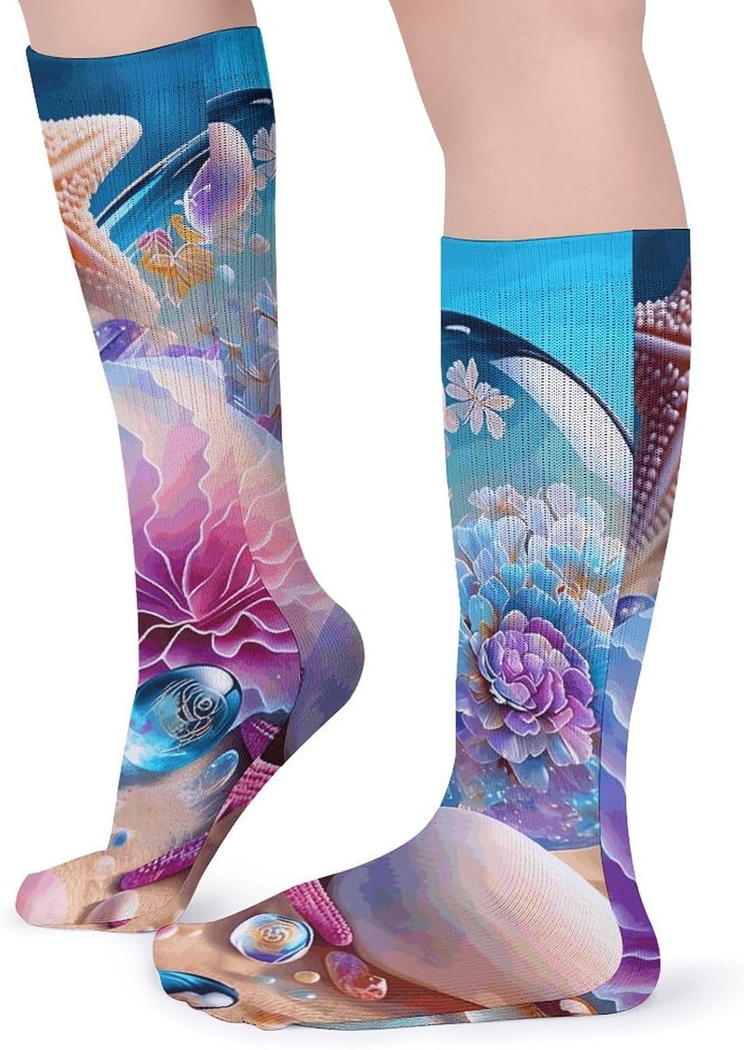 Beach Seashells Crew Socks Casual Breathable Calf Socks | Cushion Running Athletic Socks Long Performance Breathable Sports Socks for Women Men