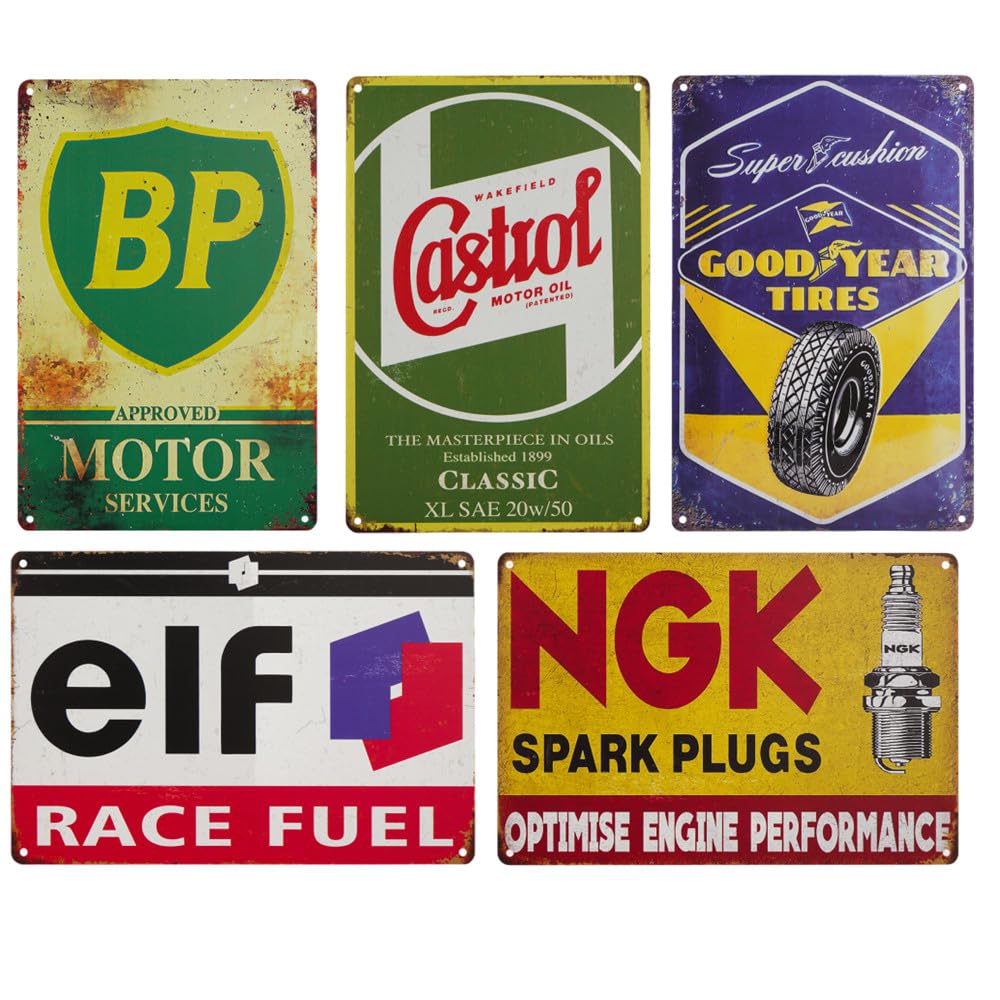 Tabliczki blaszane w stylu vintage, zestaw 5 sztuk, reklamy oleju silnikowego i motoryzacyjnego (zielone)