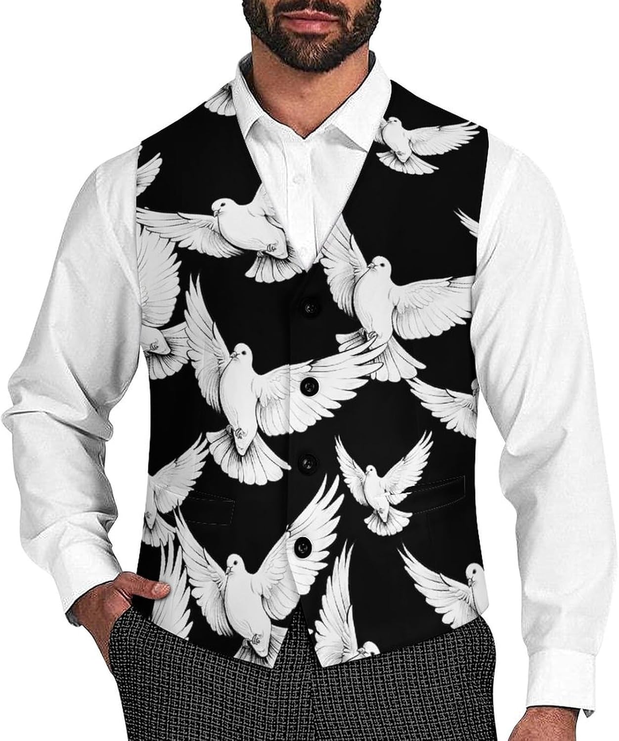 Minimalism Doves Men's Formal Suit Vest Slim Waistcoat for Business Tuxedo Dress