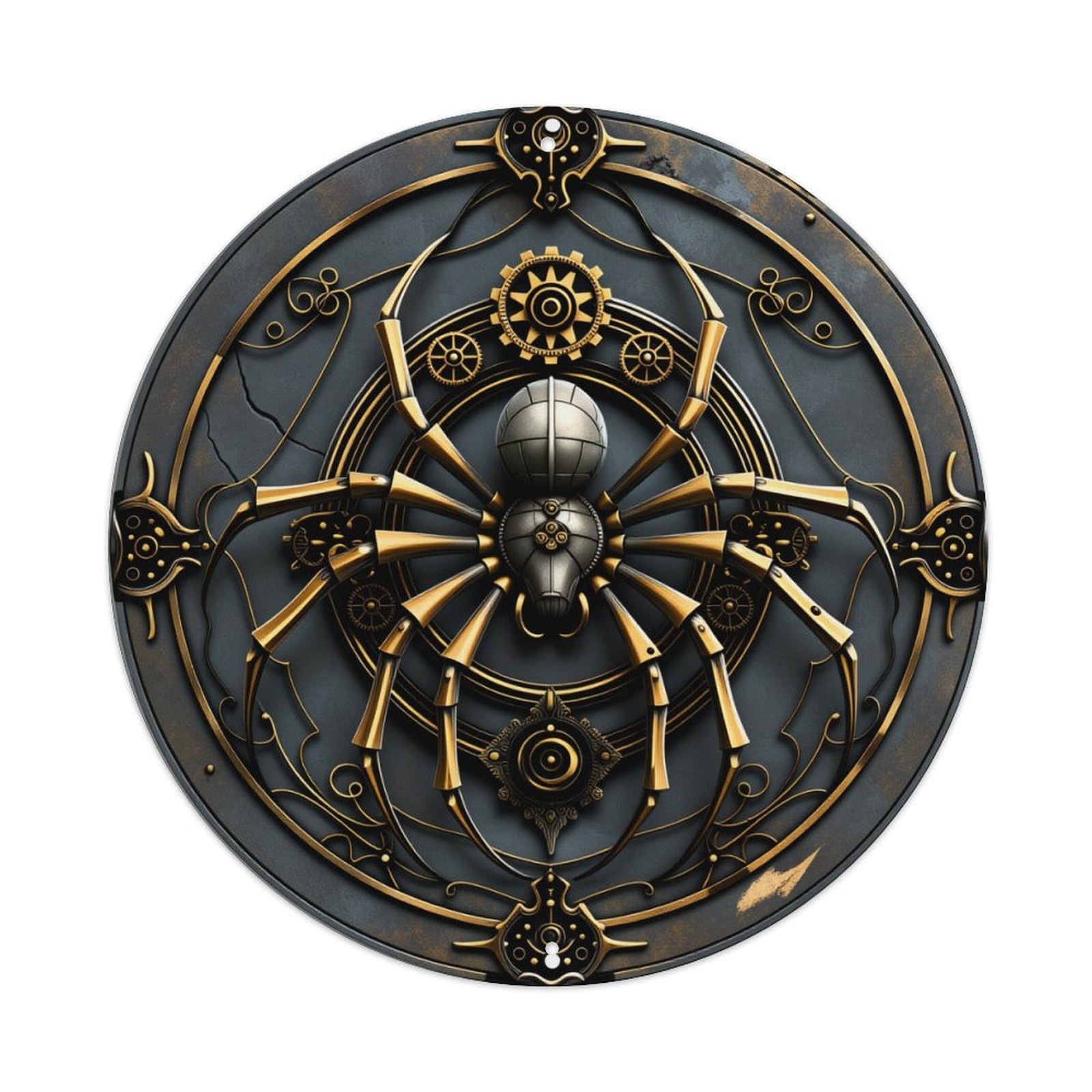 Steampunk Spider Gear Design Art Round Tin Sign Vintage Metal Poster Retro Bar, Home, Man Cave, Kitchen, Laundry Room Wall Art Decor Gift 8x8In