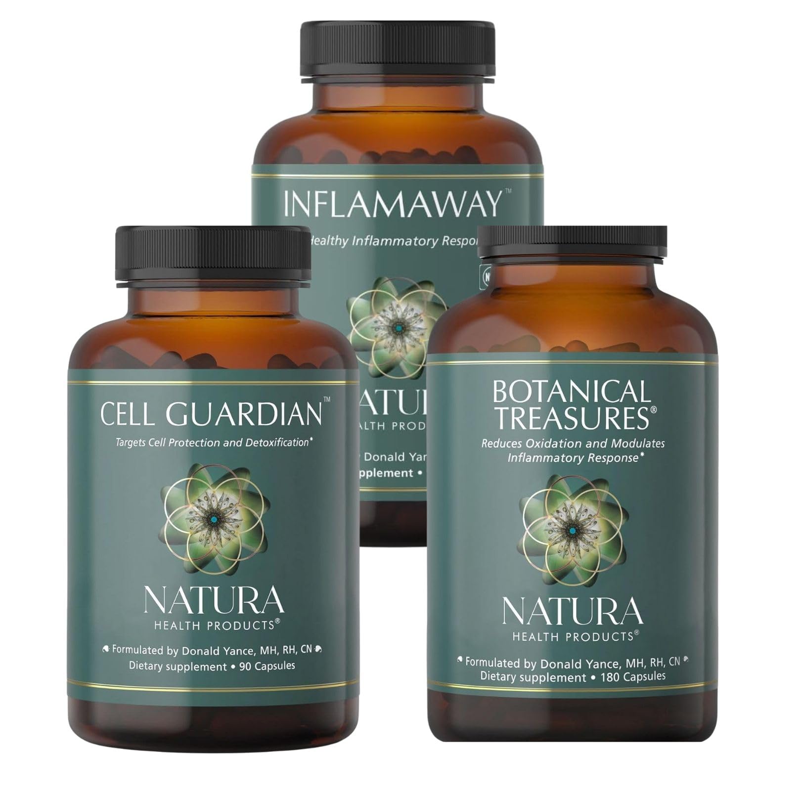 Natura Health Products Botanical Treasures InflamAway Supplement and Cell Guardian Supplement Bundle - Targets Cell Protection and Detoxification - Modulate a H
