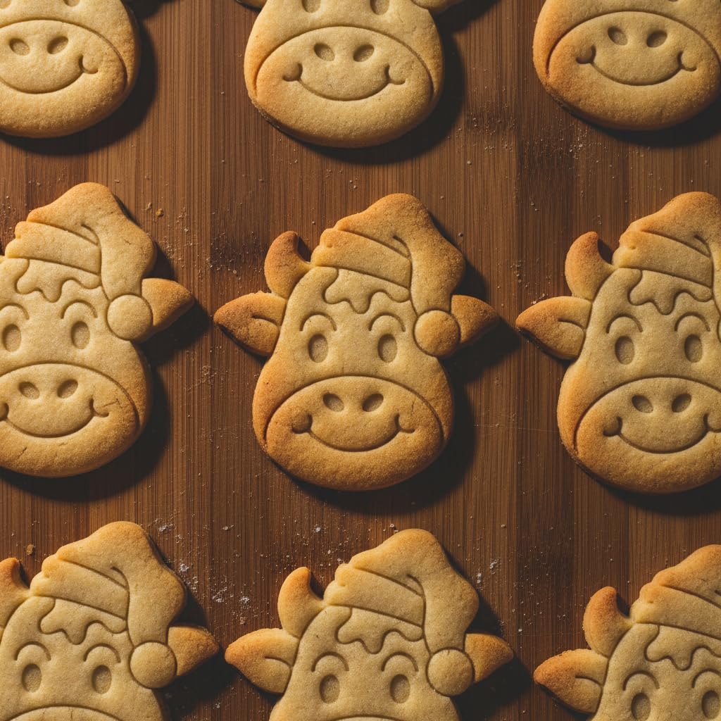 BAKERLOGY Set of 2 Happy Santa Farm Animal Cookie Cutters – Pig & Cow with Christmas Hats for Holiday Baking, Cookies & Crafts