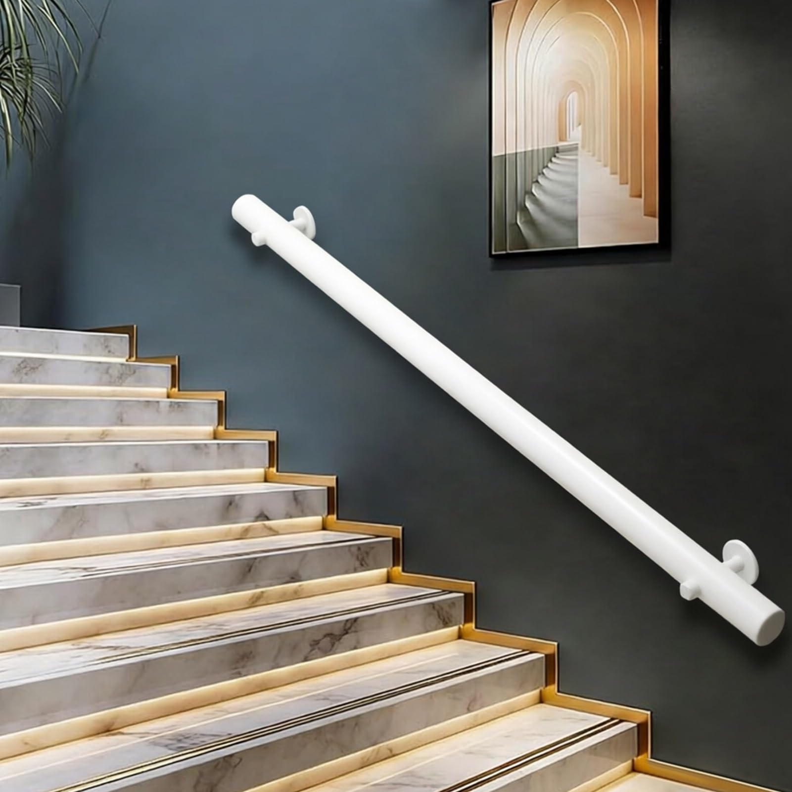 DMCHENGMA Wooden Handrail for Stairs, Non-Slip White Round Banister Staircase Railing, 1m 2m 300cm 3.5m 4.5m Wall Mounted Hand Rails(13.1ft/400cm)