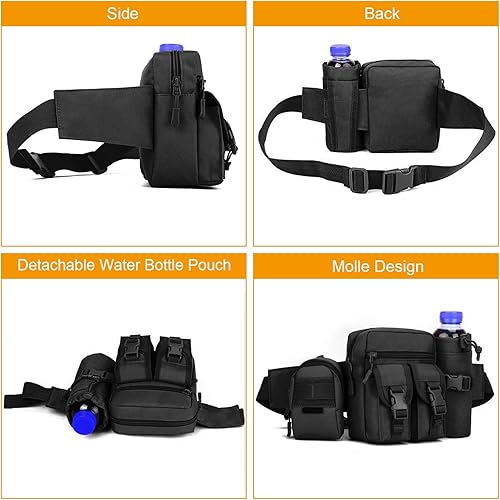 Miniatura 18 de Huntvp Riñonera táctica con soporte de bolsillo para botella de agua impermeable Molle Fanny Hip Belt Bag Camuflaje (Acu Camouflage),Verde