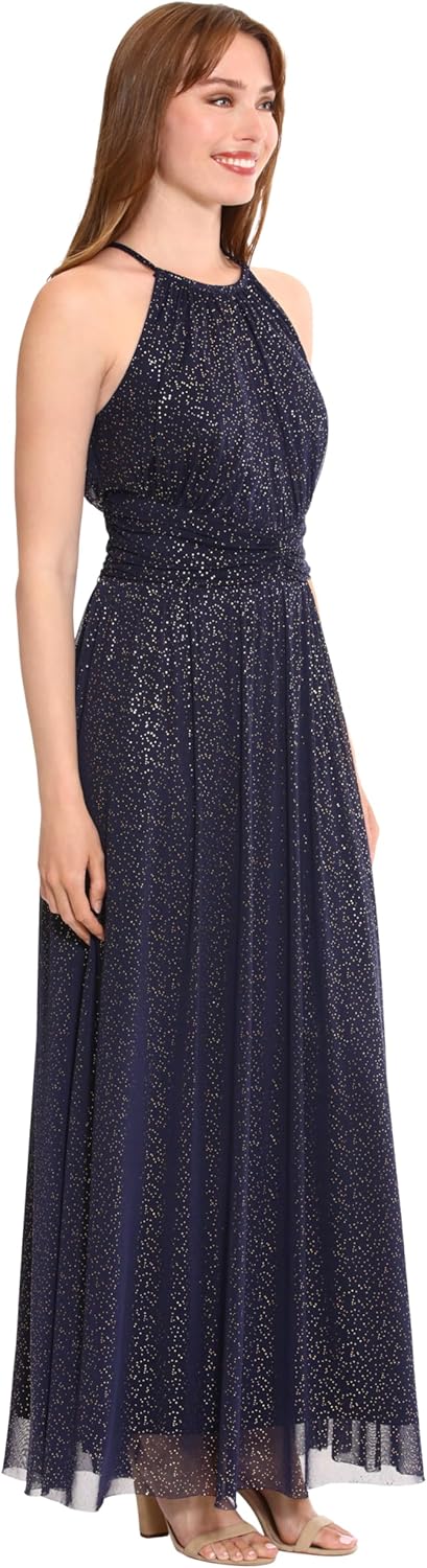 London Times Womens Mesh Halter Maxi with Ruched Waistband Event Guest of Occasion Garden Party - Image 2