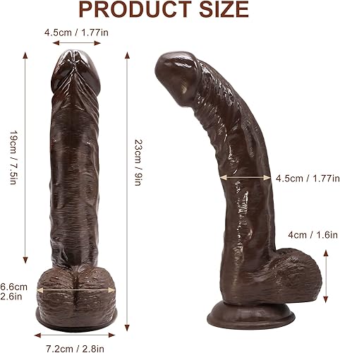 Miniatura 6 de Gran consolador realista negro con ventosa fuerte juguetes sexuales para adultos para mujeres y hombres, 9 pulgadas, consoladores flexibles y