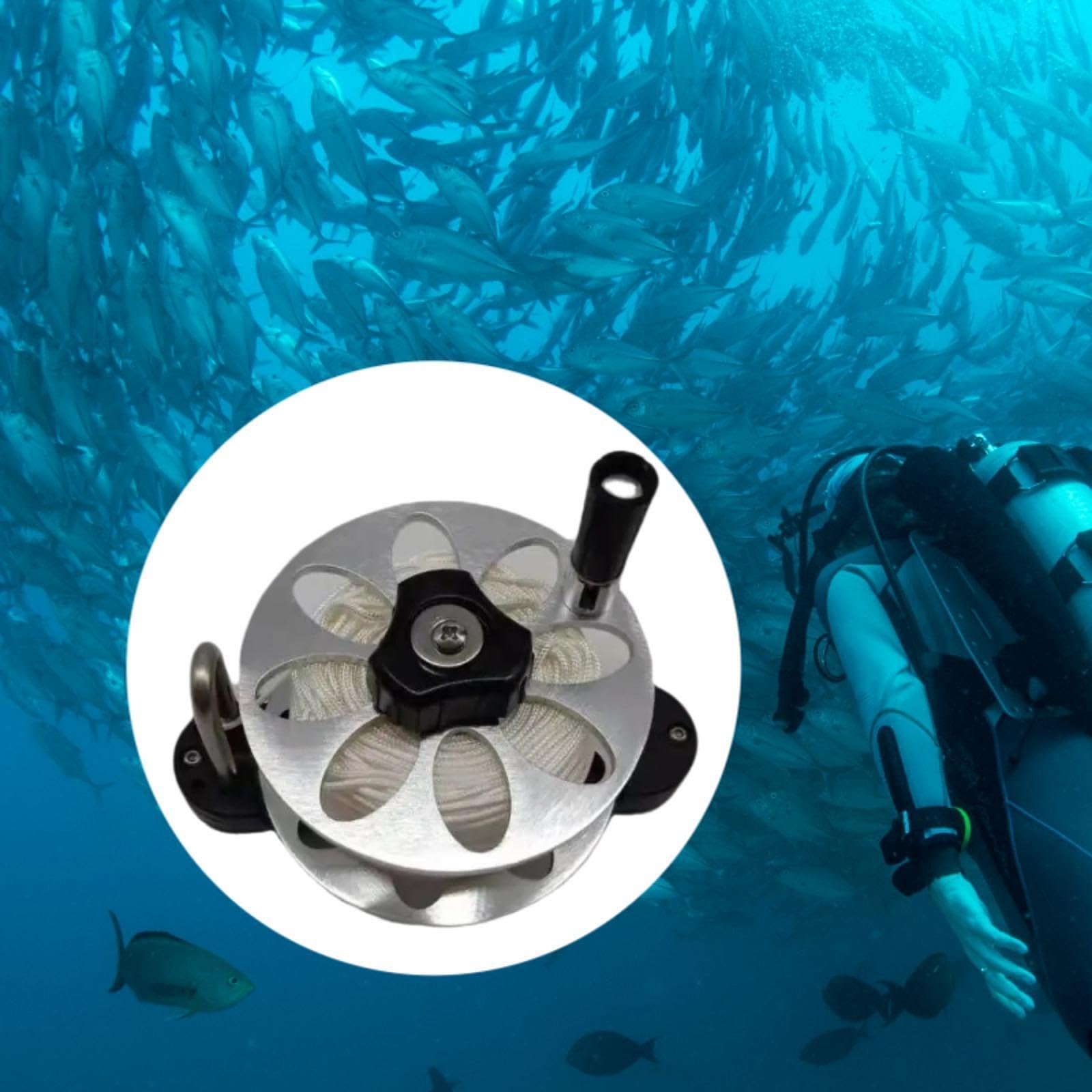 RNXRZANK Underwater Finger Reel for Scuba Activities with Aluminum Construction and White Line, 50M Line