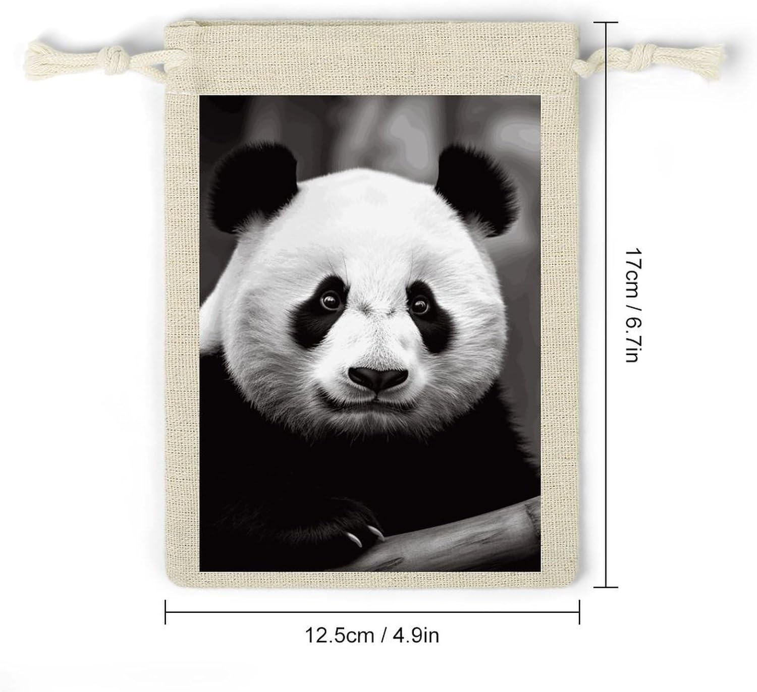 FekiLoot Cute Black And White Panda Cotton Linen Drawstring Bags Pack of 8 image 2