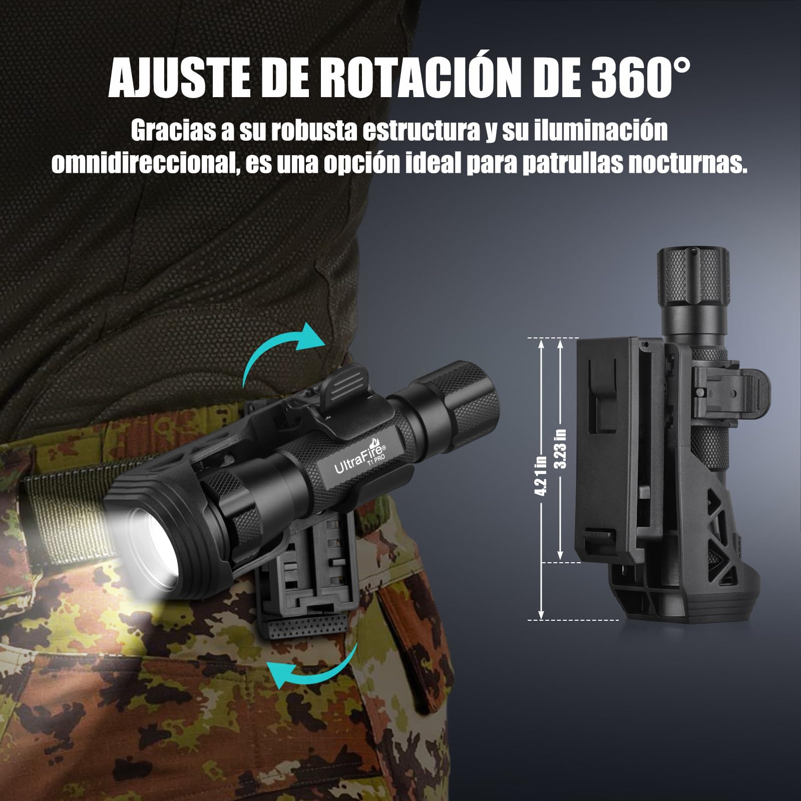 ULTRAFIRE Linterna táctica LED con funda para cinturón, linterna pequeña de 1000 lúmenes, modo único, con soporte para linterna para cinturón de trabajo, linterna de policía para las fuerzas del orden