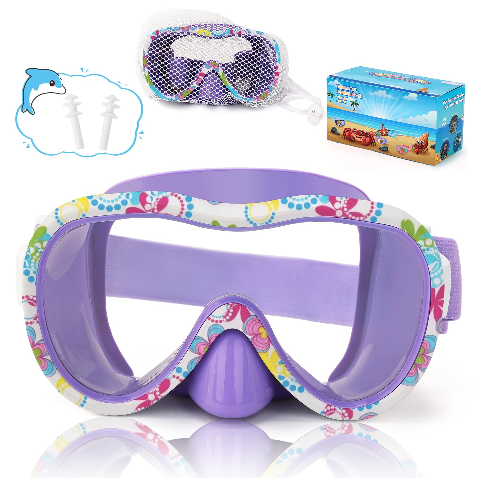 iGym Taucherbrille Kinder mit Stoffband,Schwimmbrille Kinder mit Nasenabdeckung für Jungen Mädchen,Anti-Fog UV-Schutz Taucherbrille Kinder 4-16 jahre,Verstellbare Silikon Schwimmbrille für Kinder