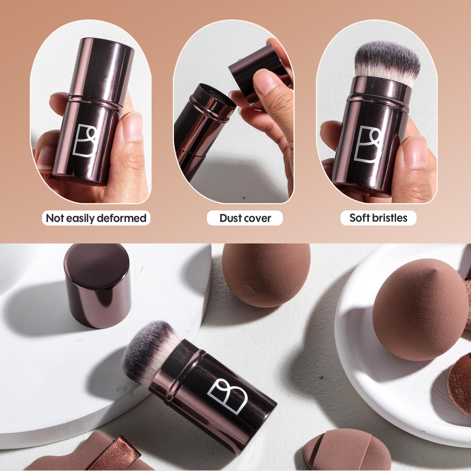 BS-MALL Juego de esponjas de maquillaje de 7 piezas con cepillos Kabuki, herramientas esenciales para una aplicación de maquillaje impecable