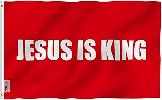 Anley Fly Breeze 3x5 Foot Jesus is King Flag - Vivid Color and Fade Proof - Canvas Header and Double Stitched - White Christian Flags Polyester with Brass Grommets 3 X 5 Ft