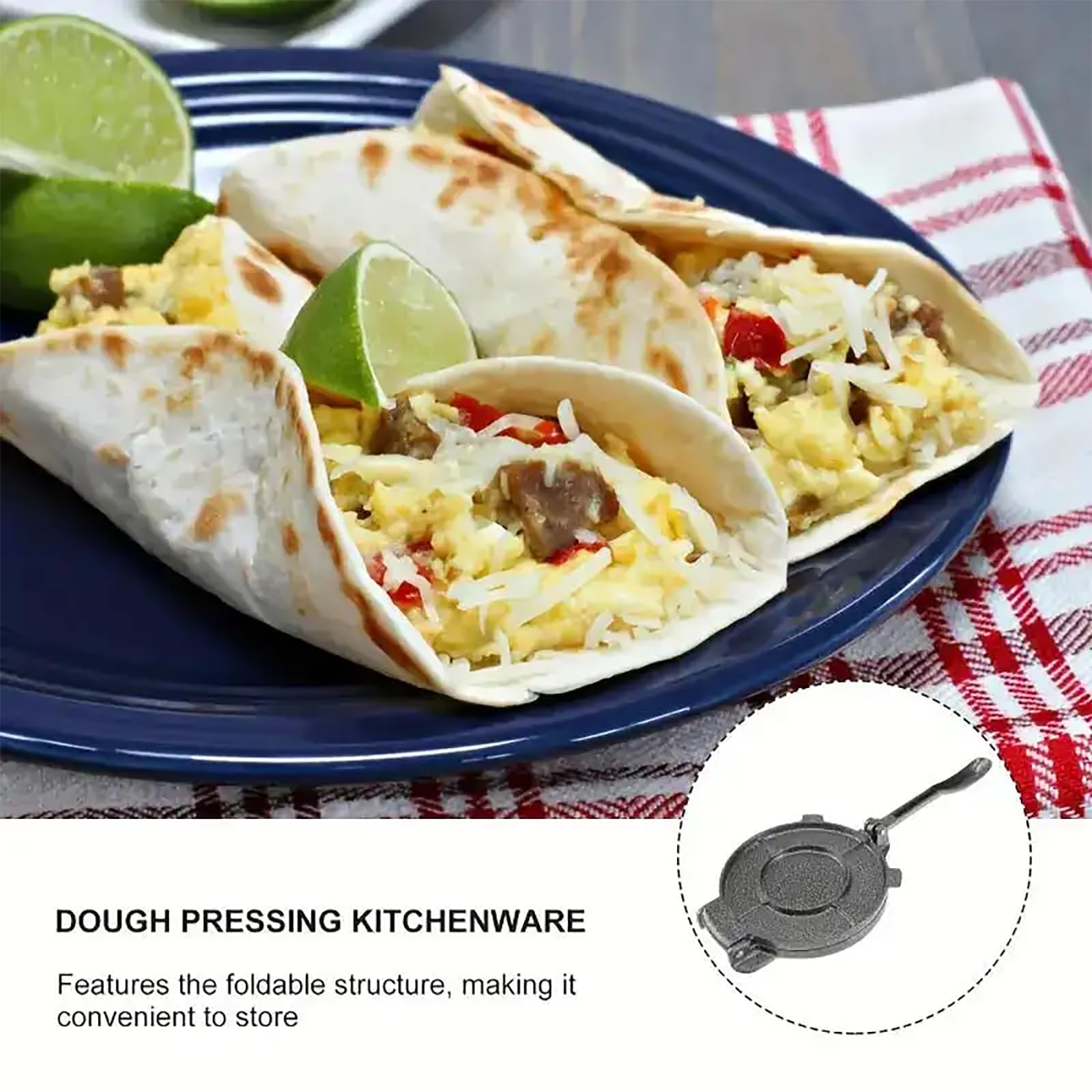 Pressa per pizza e tortilla, in lega di alluminio resistente per appiattire uniformemente l'impasto, ideale per fare tortillas, burritos, pizze e mini ciotole per torte