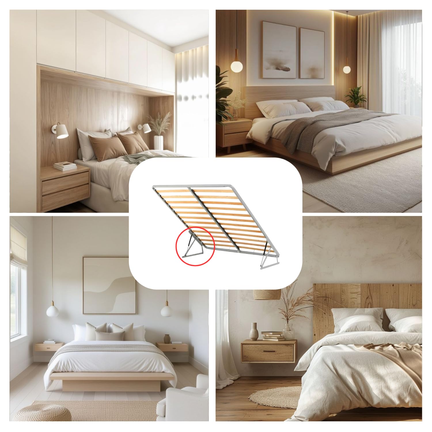 Perin KIT COMPLETO Sollevamento Letto per LETTO CONTENITORE. Trapezi + Pistoni a Gas + Ferma Materasso. (Letto Singolo - 1 Piazza)
