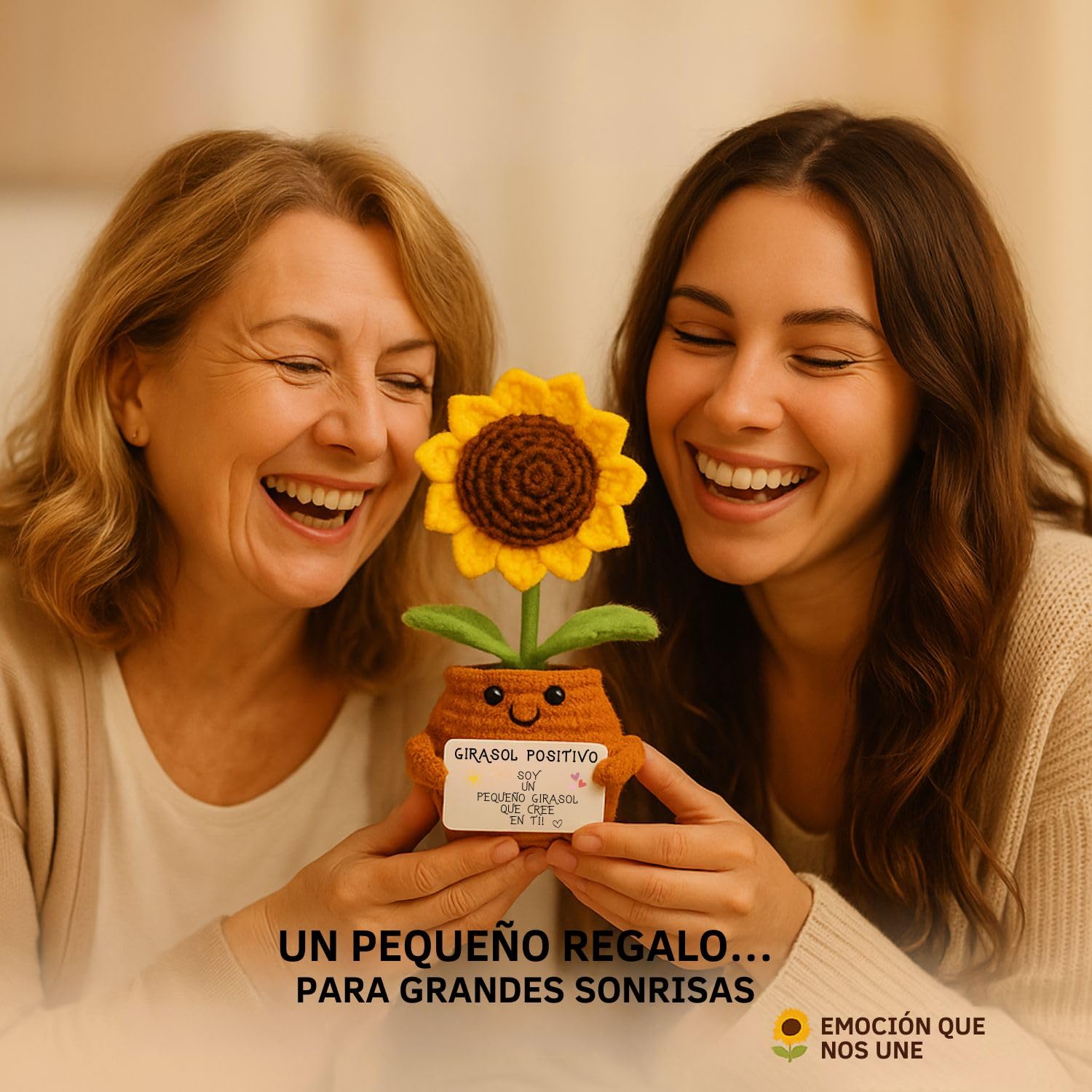 Girasol Positivo | Regalo Original y Emotivo | Día de la Madre | Cumpleaños Mamá Amiga Compañera Profesora Maestra Hija Mujer | Flor Artificial en Maceta | Detalle Sentimental Unico | Decoración Hogar