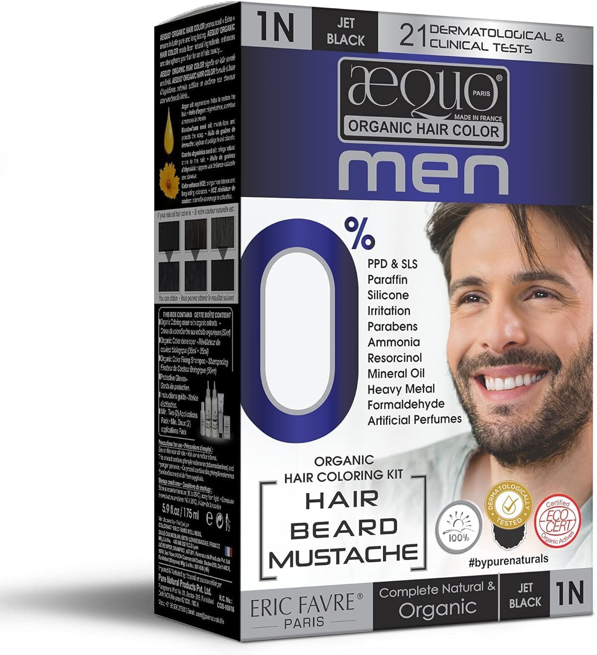 Cream Hair Color for Men 1N Natural Black 170ml | Natural Hair Colour for Men | Permanent Beard Colour for Men | PPD & Ammonia Free Organic Hair Colour 170 g (Pack of 1) Jet Black