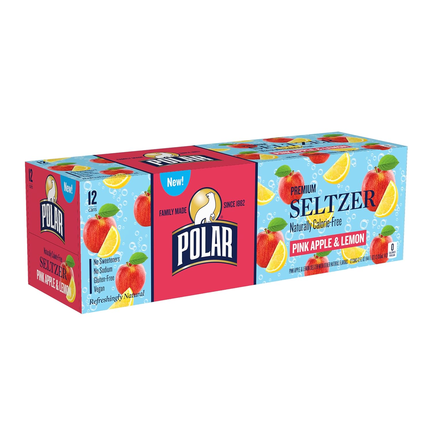 Polar Seltzer Pink Apple and Lemon, 12 Fl Oz Cans, 24 Count (2 Packs of 12)