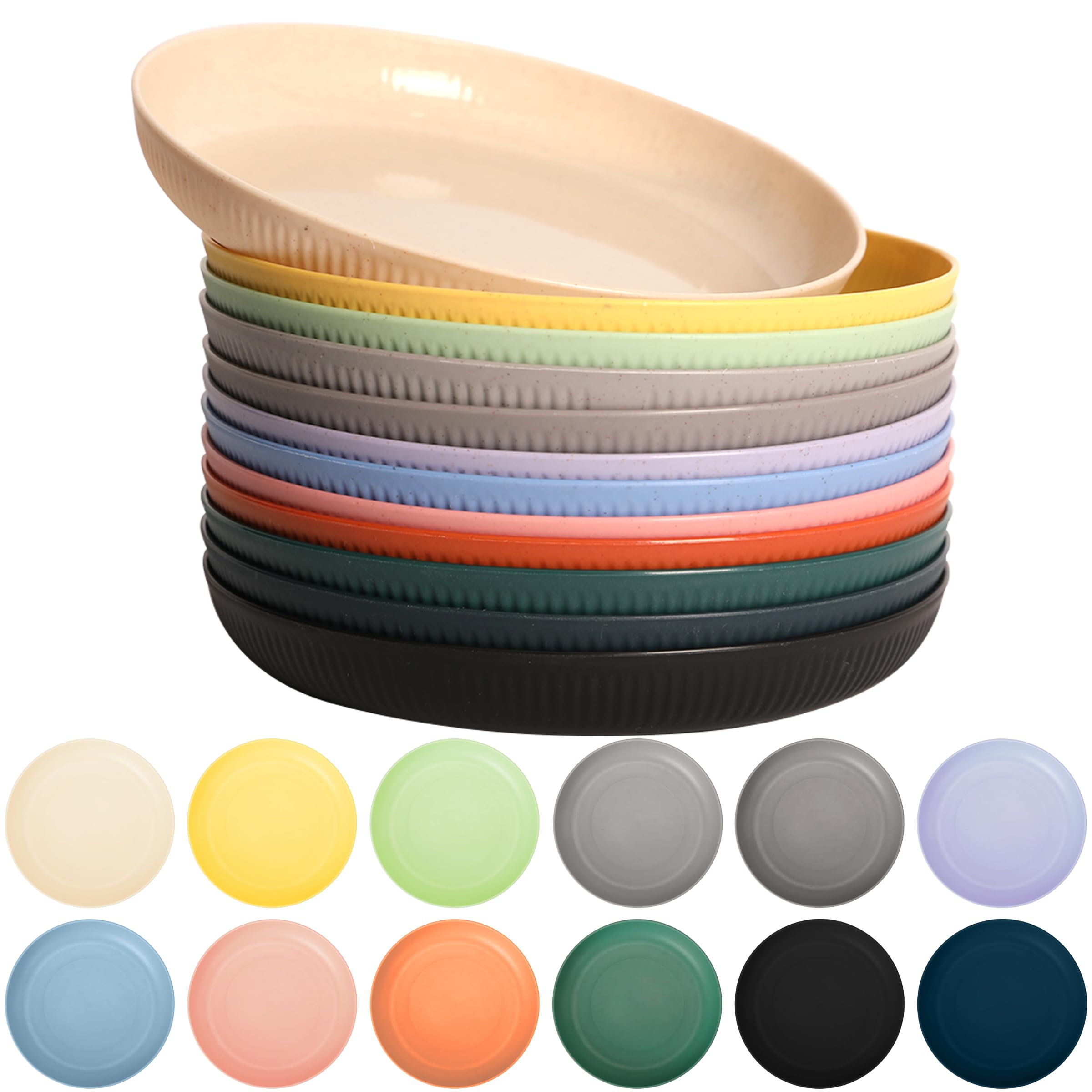 12PCS Reusable Plates, Picnic Plates, Unbreakable Dinner Plates Set