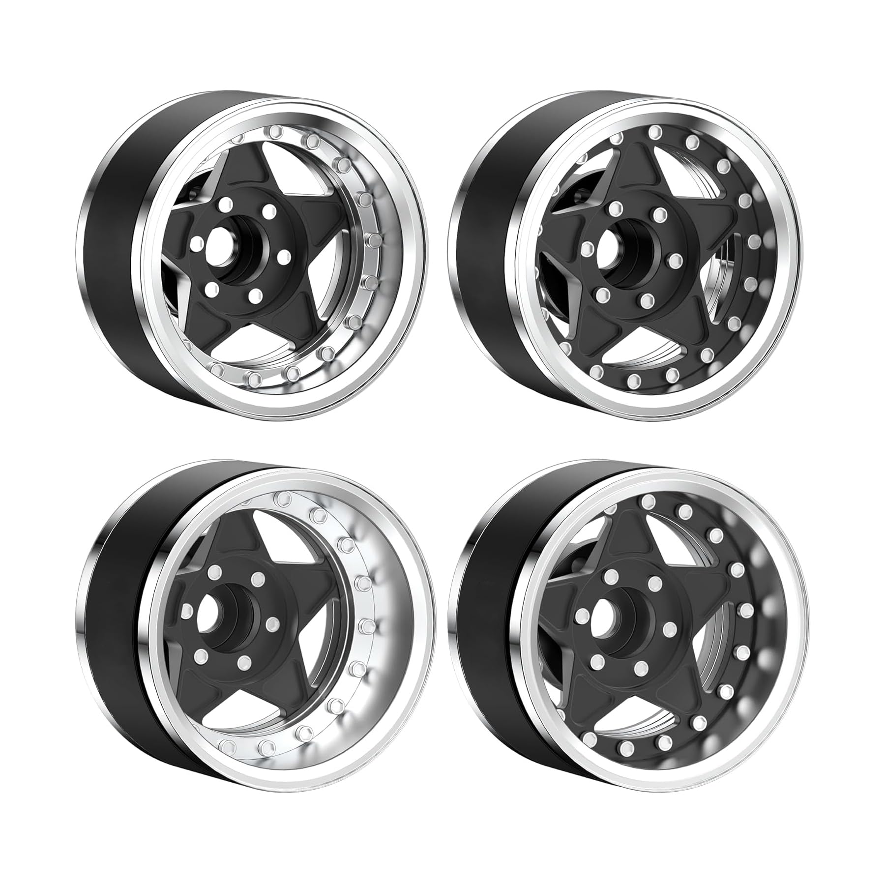 1.9 Beadlock Wheels, 4 Pcs Adjustable Offset 1.9 Wheels, Aluminum 1.9 Crawler Wheels for 1/10 RC Crawler TRX4 TRX6 Axial SCX10 I II III Redcat GEN7 GEN8 Upgrades
