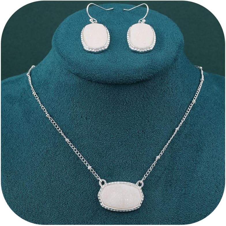 72ore Crystal Necklaces Earrings Set Silver White Stone Oval Pendent Earrings Necklace for Women Jewelry Set Party Dresses Accessories Birthday Gifts