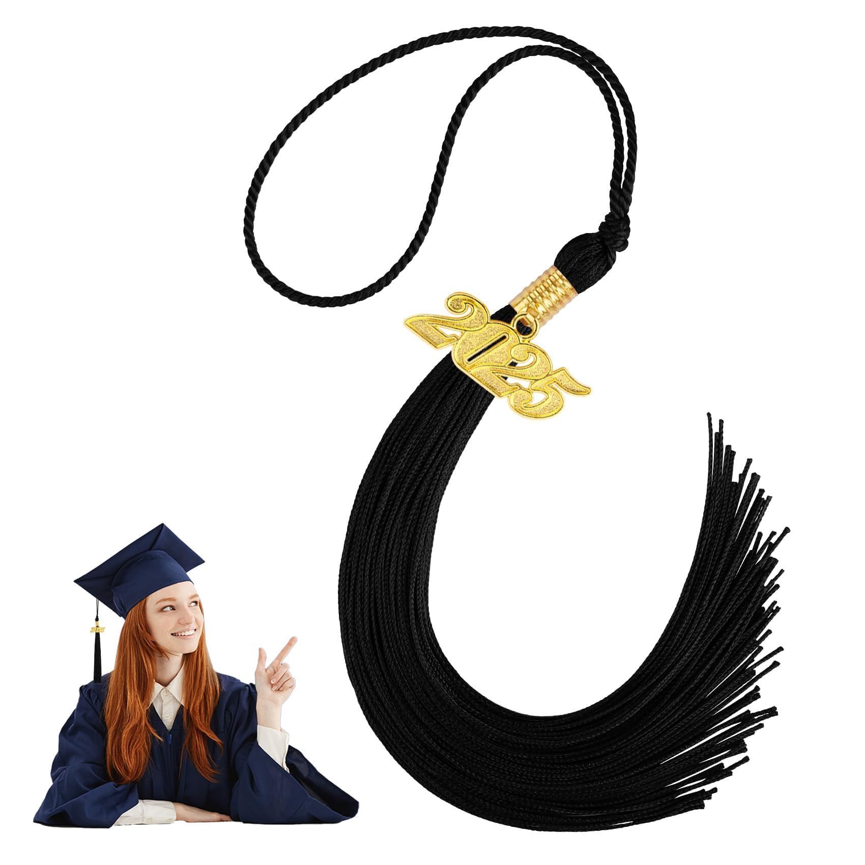 Pompons Pour Remise De Diplôme 2025 – Pompons Pour Remise De Diplôme 2025 – Décorations Bleues Et Dorées Avec Breloques Dorées – Chapeaux Commémoratifs Pour Cérémonie De Remise De Diplôme