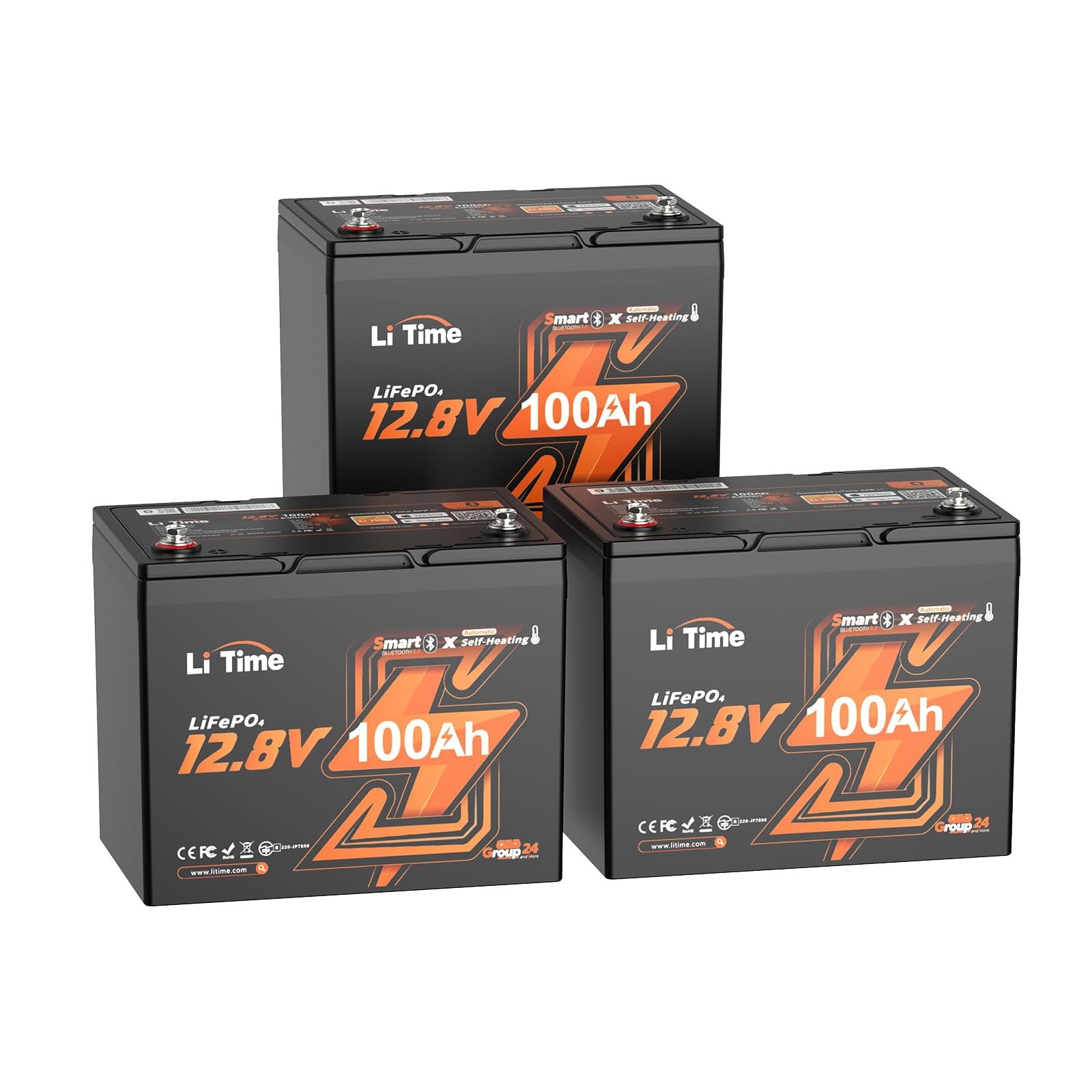 Litime 12V 100Ah Self Heating RV LiFePO4 Battery for Travel Trailer(3 Pack)