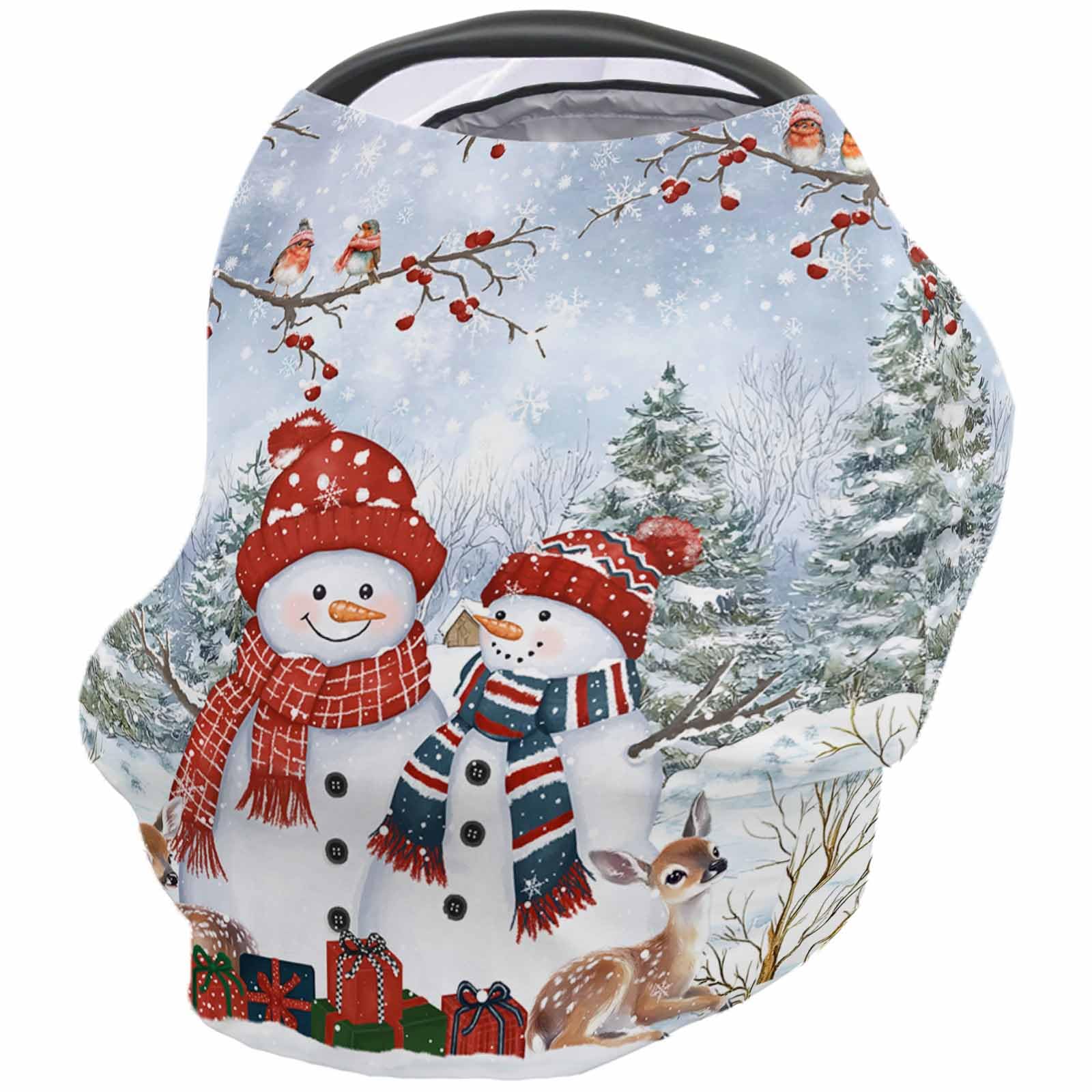 Nursing Cover for Breastfeeding Scarf, Christmas Snow Deer Birds Forest Snowman Baby Car Covers Super Soft Multi Use for Canopy Shopping Cart Cover Blanket Stroller Cover