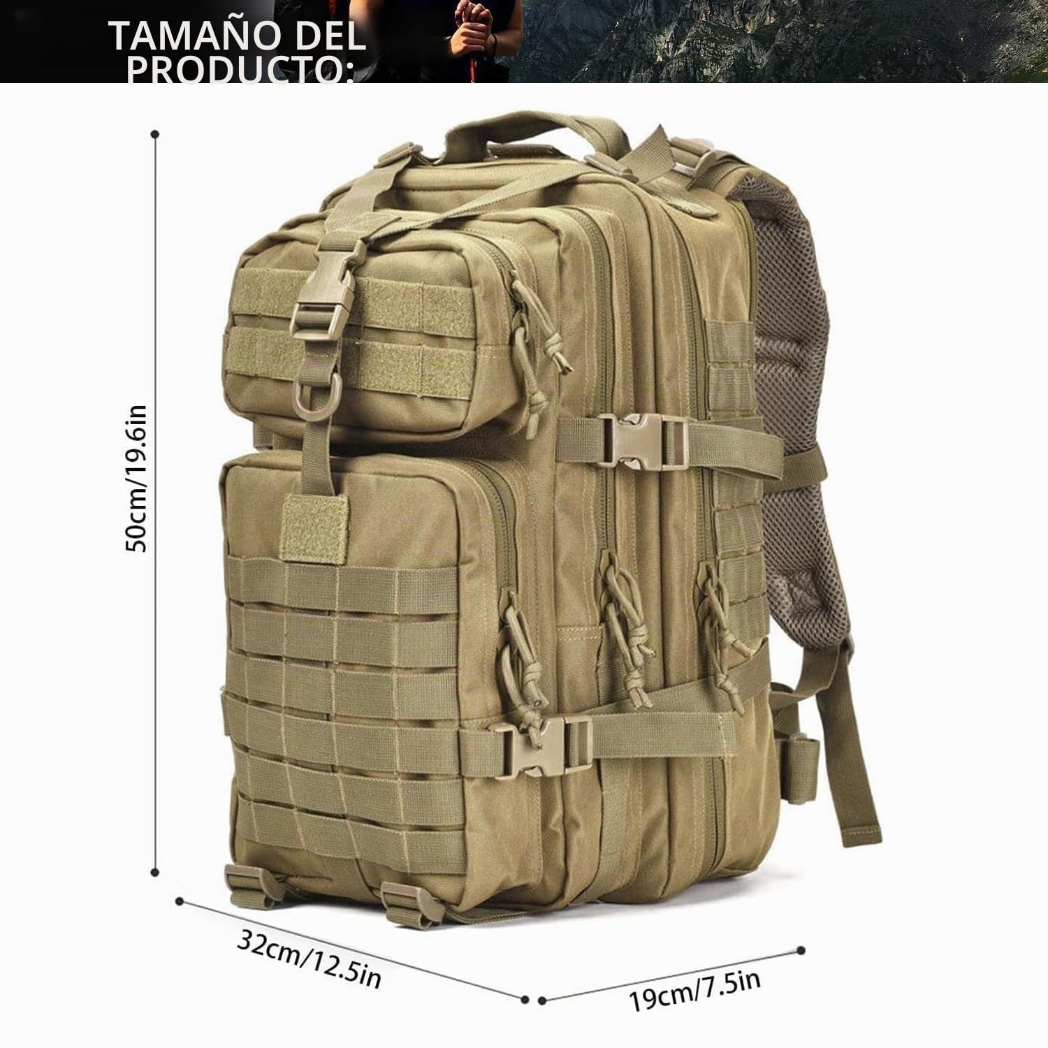 aiGear 45L Mochilas Tácticas Militar Gran Capacidad con Sistema Molle Caqui
