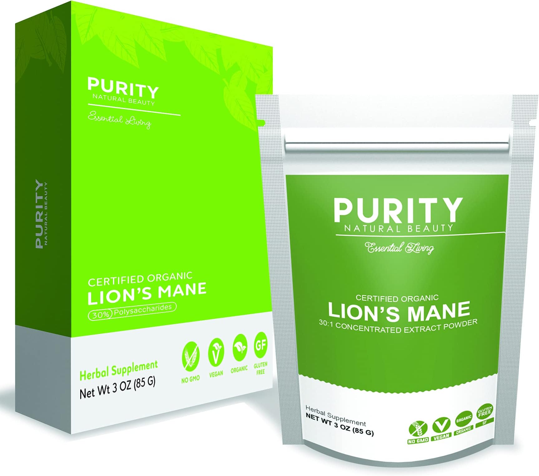 Organic Lions Mane Mushroom Powder - Memory Supplement for Brain (50:1 Extract) - Support Natural Energy, Nervous System, Stress Relief, Cognitive Health, Focus and Antioxidant (Pack of 1)
