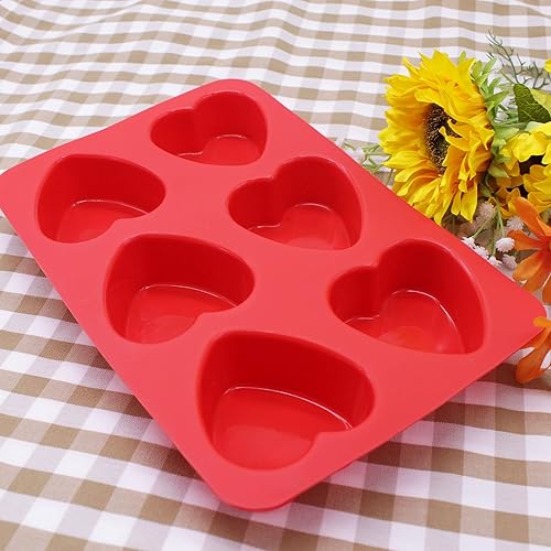 Miniatura 7 de X-Haibei Amor 6 forma de corazón molde de silicona barras de loción moldes de jabón moldes de pastel muffin hornear cavidad profunda 4oz por célula