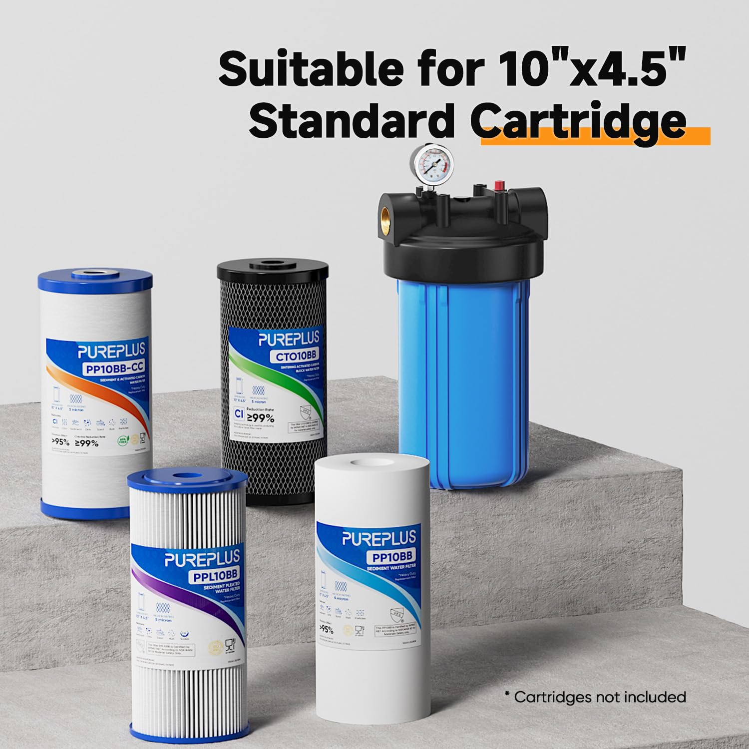 PUREPLUS Alloggio del filtro dell'acqua della casa, alloggio universale della cartuccia del sedimento di 10"x4.5", sistema di pre-filtrazione, porta 1" NPT
