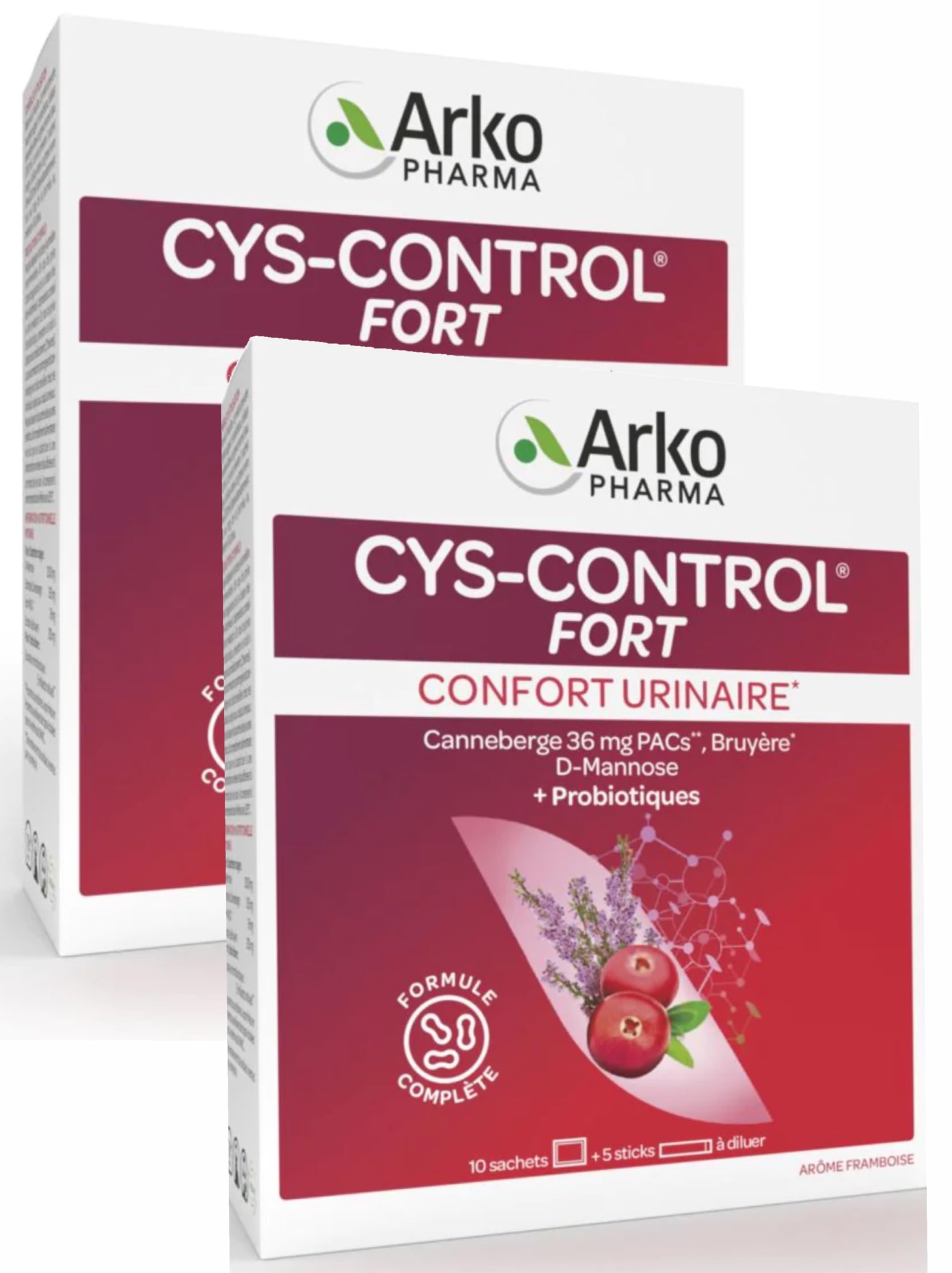 CYS-CONTROL FORT - BIOTICS Confort Urinaire - 10 sachets + 5 Sticks - Lot de 2 Boites