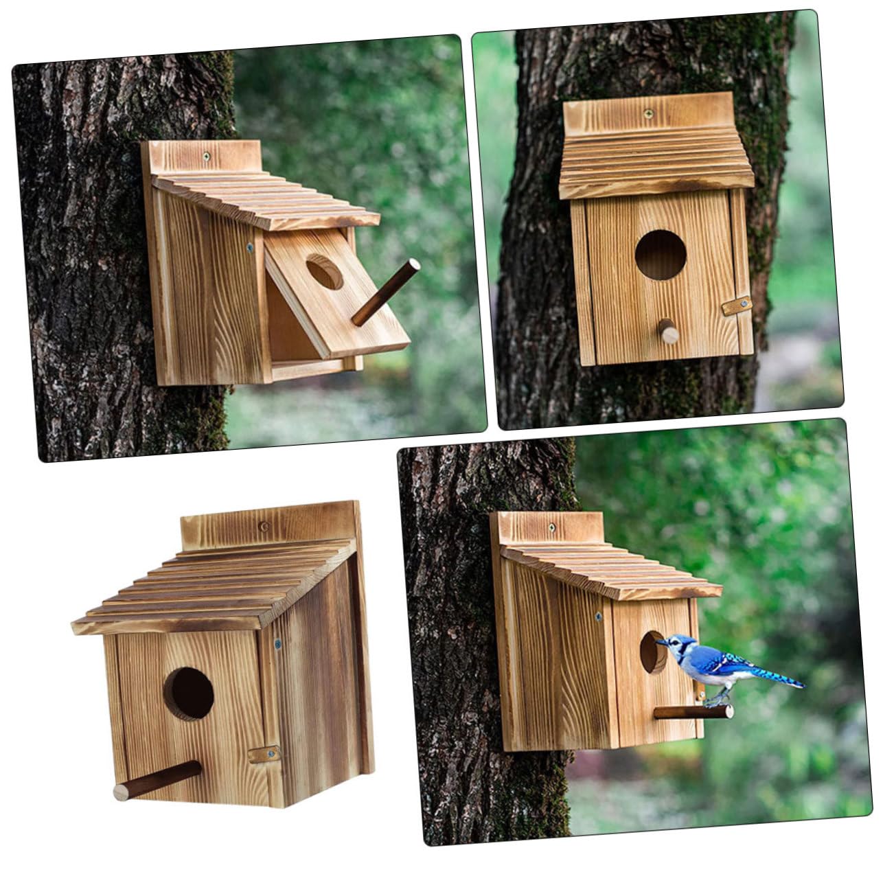 Casetta per Uccelli in Legno Marrone per Giardino Casa Semplice per Uccelli Piccoli Resistente e Traspirante