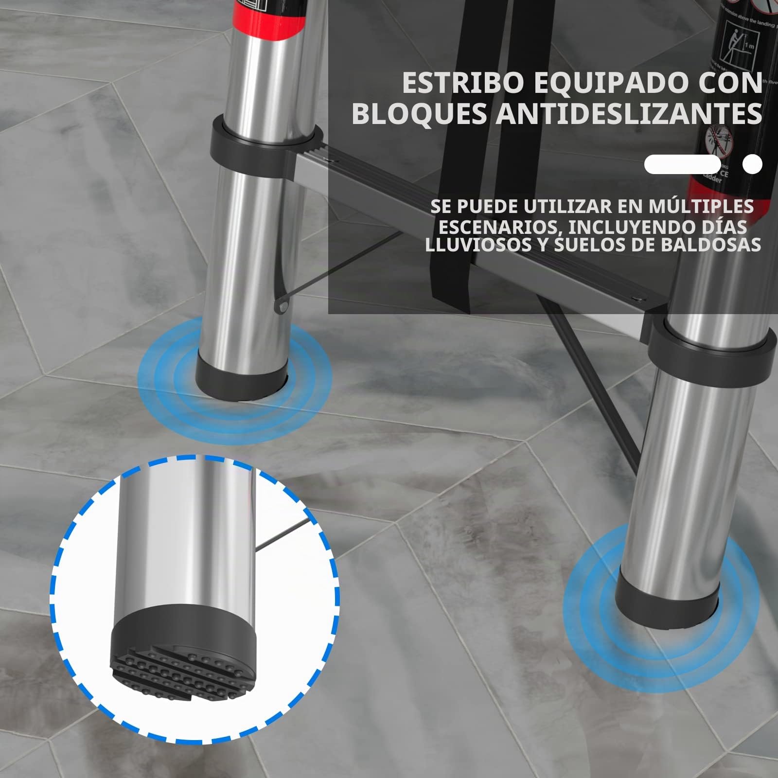 Escalera Telescópica con 2 Ganchos 5M/16.4FT Calera Extensible Multiusos para el Ático Escalera Plegable Portátil, 11 Peldaños, Carga Máxima 150kg, EN131