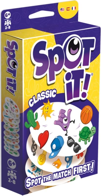 Asmodee Spot It! Classic Card Game (2024 Refresh) - Pocket Eco Edition, 5-in-1 Visual Perception Game for Quick Reflexes and Family Fun, Ages 6+, 2-8 Players, 10 Minute Playtime | Portable matching card game for family fun anywhere. Ages 6+, 2-8 players, 15 min.