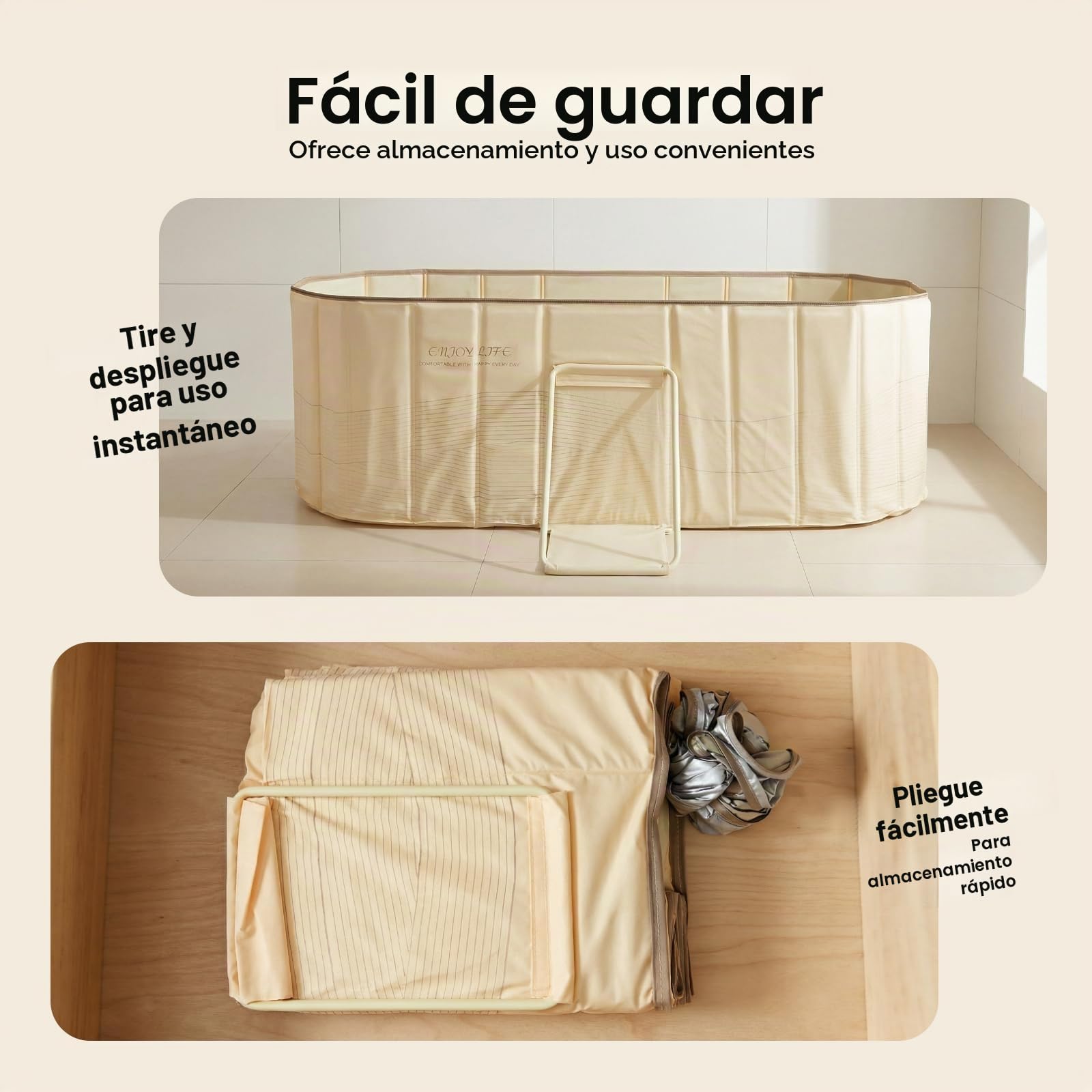 Bañera plegable para adultos – Bañera independiente portátil con tapa, 5 capas de calor, 2 agujeros de drenaje, para SPA en casa, al aire libre y para la familia – Extra grande 150x55x50cm