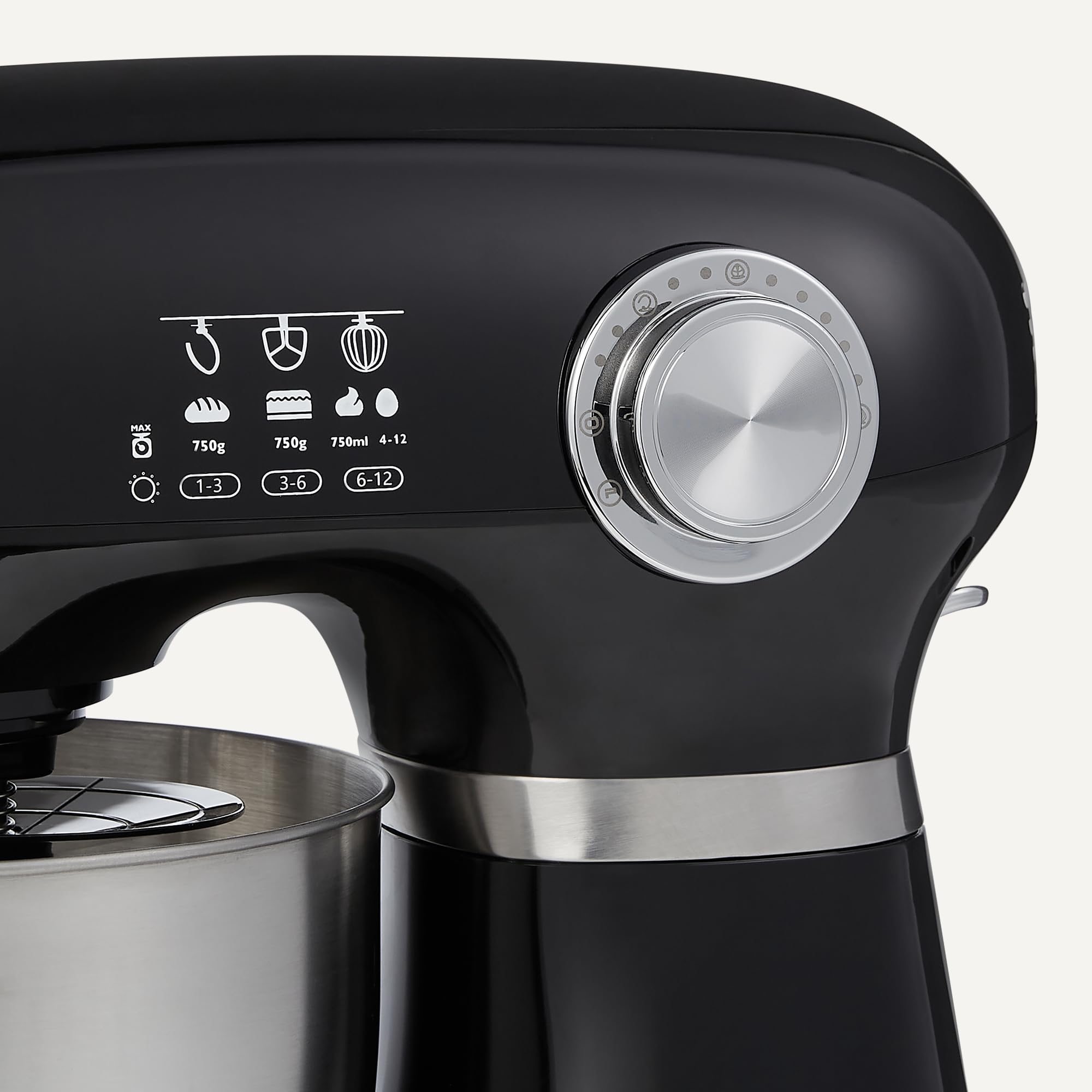 Amazon Basics Mixer con supporto, impastatrice e planetaria, con ciotola da 5 l, 12 velocità, pulsante a impulso, 1000 W, Grande, Nero
