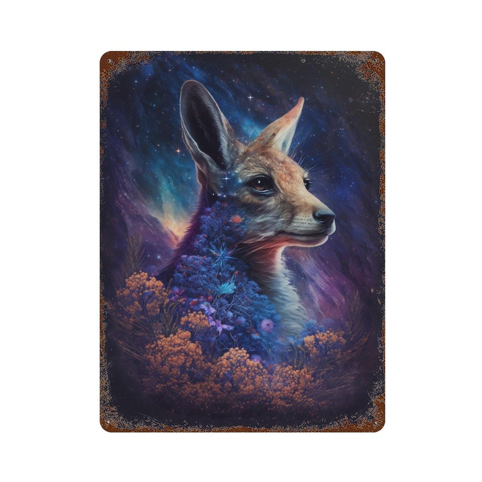 Galactic Fox with Flowers -1 Rusty Metal Tin Sign 15.7"x11.8", for Pub, Kitchen And Man Cave Decor, Novelty Wall Decor