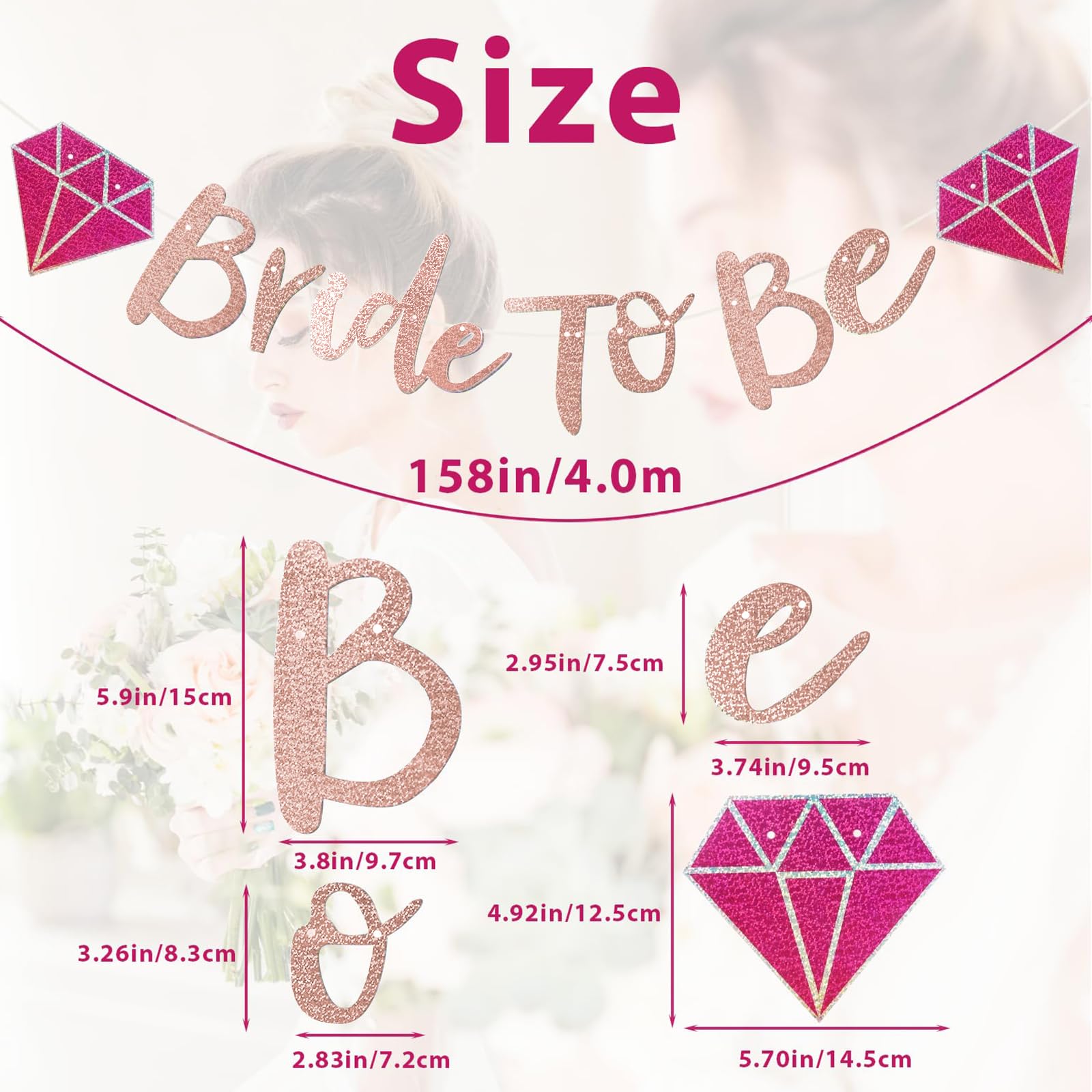 Striscione Addio Al Nubilato 'Bride To Be' Nero Con Vestitino E Cuori – Banner Decorativo Per Festa Di Fidanzamento, Ghirlanda Glitterata Da Appendere, Lungo 2 Metri, Set Fai Da Te Con Ago In Plastica