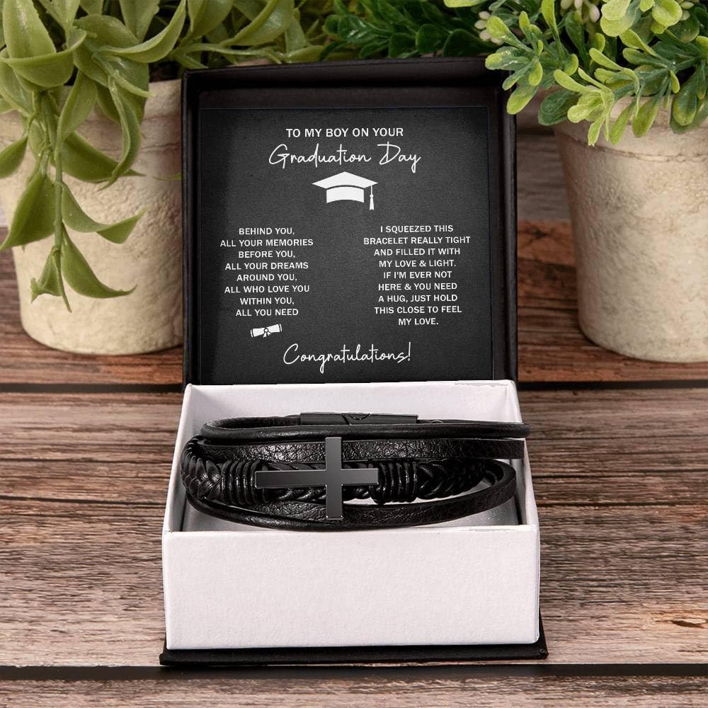 FG Family Gift Mall To My Boy Graduation Gifts For Him, Graduation 2024, Mens Cross Bracelet Graduation Card, Inspirational Gifts, Son Bracelet From Mom and Dad, High School Graduation Gifts for Men, College Graduation, Graduation Bracelet
