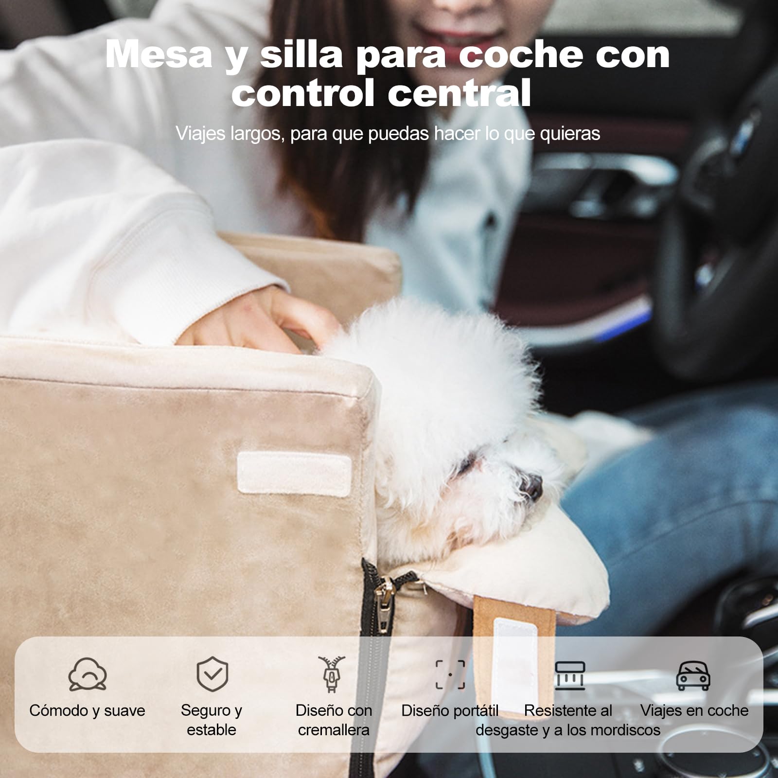 Ergocar Asiento Pequeño de Coche para Mascotas Seguridad para un Peso Inferior a 6 kg, Suave Lavable Desmontable Portátil Asiento Elevador de Coche para Gatos & Perros-Blanco