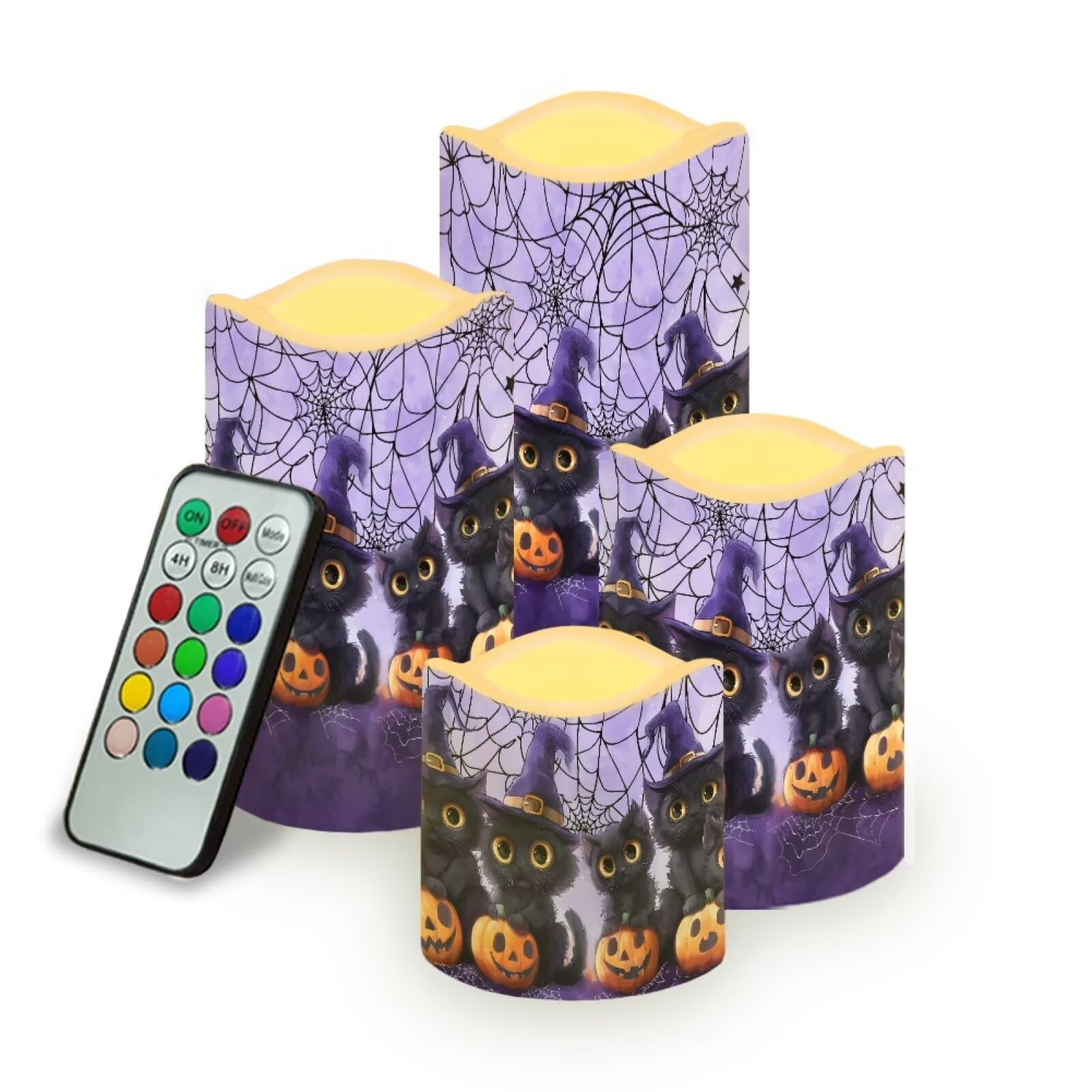Witch Kitten Battery Operated Candles Set of 4