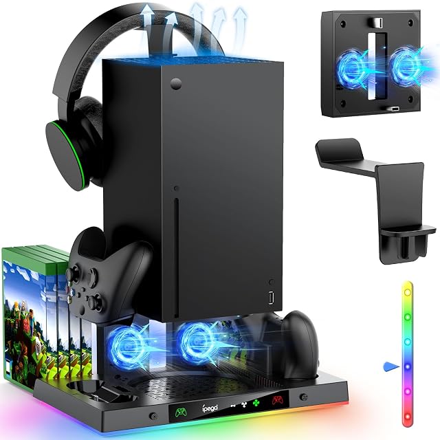 MENEEA Upgraded Cooling Fan Charging Station for Xbox Series X Console Controller Dual Charger Dock Cooler System Stand