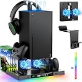 MENEEA Upgraded Cooling Fan Charging Station for Xbox Series X Console & Controller, Dual Charger Dock & Cooler System Stand with 15 Colorful Lights for Xbox Series X Accessories Kit