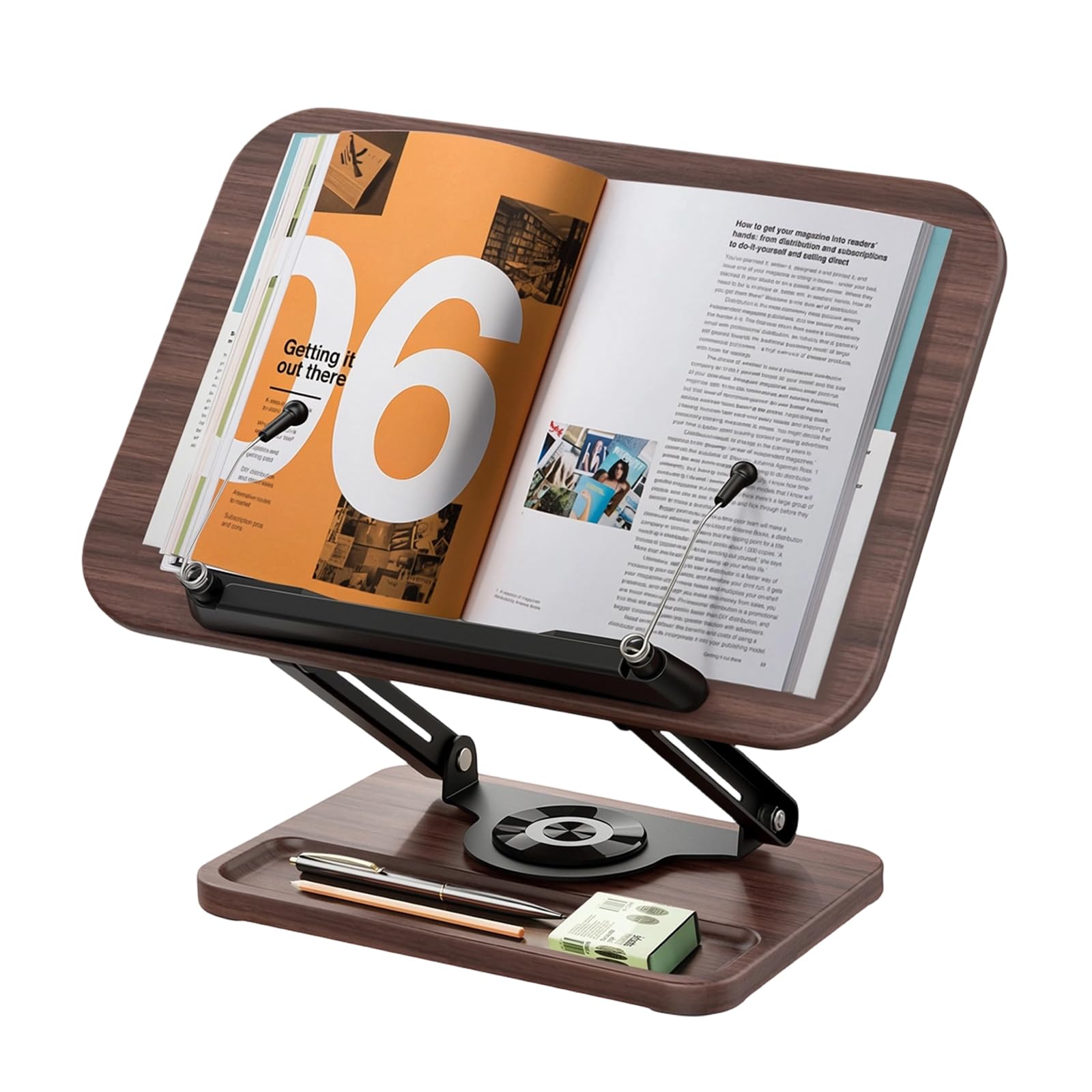 Support de Lecture en Bois, Base Pivotante 360°, Hauteur Réglable | Porte-Livre pour Livres de Cuisine, Manuels Scolaires, Ordinateur Portable, Partitions Musicales